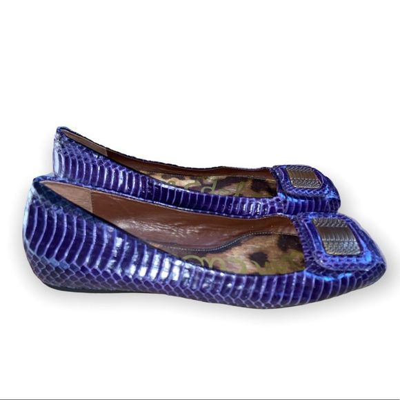 SAM EDELMAN Jeneva Purple Textured Leather Flats - Picture 2 of 9